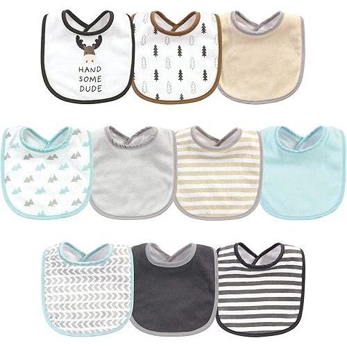 Hudson Baby Unisex Baby Cotton and Polyester Bibs, Handsome Moose, One Size