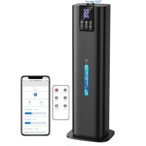 8L Smart Humidifiers for Bedroom Large Room, 2.1Gal Cool Mist Top Fill Diffuser Ambient Light, WIFI App & Remote Control, 3 Mist Modes, 12H Timer, 35dB Quiet Humidifier for Home Office Plant