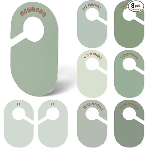 Baby Closet Dividers, Double Sided Nursery Clothes Size Separators for Newborn to 2T, Round, Green, 8 Pcs