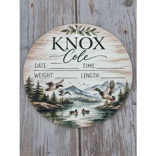 Personalized Duck Hunting Baby Announcement Sign, Woodland Mallard Nursery Decor