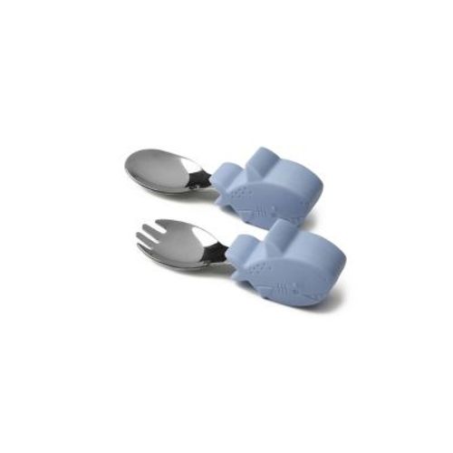Loulou Lollipop 2pc Silicone Stainless Steel Toddler Learning Spoon/Fork Feeding Set - Shark