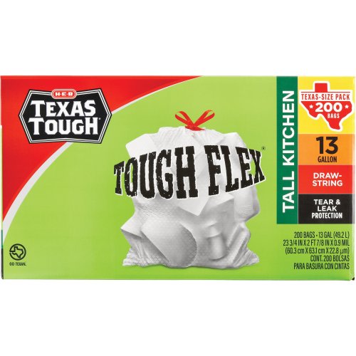H-E-B Texas Tough Flex Tall Kitchen 13 Gallon Trash Bags - Texas-Size Pack