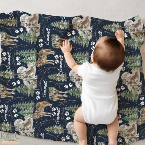 Personalized Wolf Swaddle Set, Custom Baby Boy Blanket, Woodland Nursery Gift, Newborn Coming Home Outfit - Create Your Own Bundle