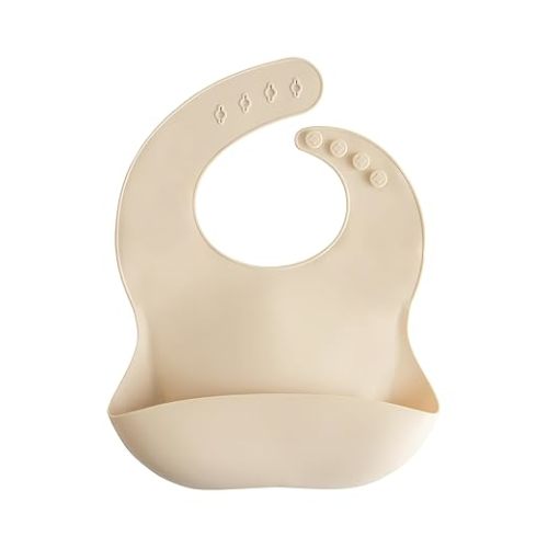 mushie Silicone Baby Bib | Adjustable Fit Waterproof Bibs (Shifting Sand)