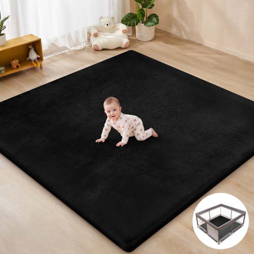 babyeap Baby Play Mat,50"x50" Playpen Mat,1.3" Extra Thick Crawling Mat for Floor Cushion,Removable Washable Cover Playmat for Babies Toddlers Infant,Black