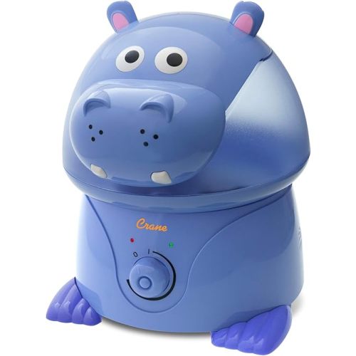 Crane Animal Humidifier for Kids Bedroom, 1 Gal. Cool Mist Humidifier with Adjustable Settings, Optional Filter, Auto Shut-Off, Hippo