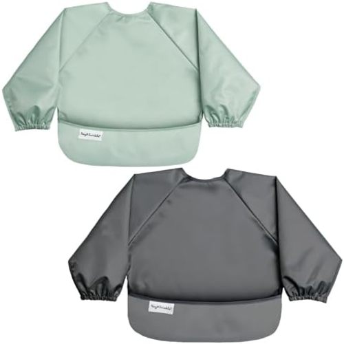 Tiny Twinkle Mess Proof Baby Bib, 2 Pack Long Sleeve Bib Outfit, Waterproof Bibs for Toddlers, Machine Washable, Tug Proof