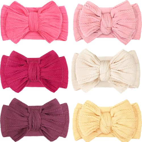 CÉLLOT 6 Pcs Baby Bows Headbands Nylon Hairbands Baby Girl Bows Hair Accessories for Newborn Infant Toddler Essentials (Red)