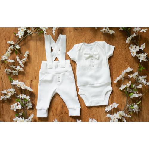 Baby Boy Blessing Outfit, White Knit Tuxedo Suit