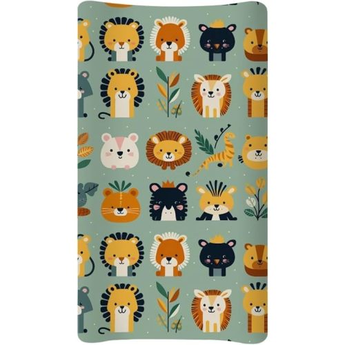 Jungle Animals Diaper Changing Pad Covers for Baby Boys Girl Lion Tiger Giraffe Changing Mat Cover Infant Newborn Changing Table Sheet Fitted 32”x16” Changing Pad Covers