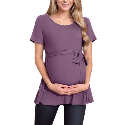 Short Sleeve Maternity Clothes for Women Tie Front Maternity Tops Pregnancy Shirts