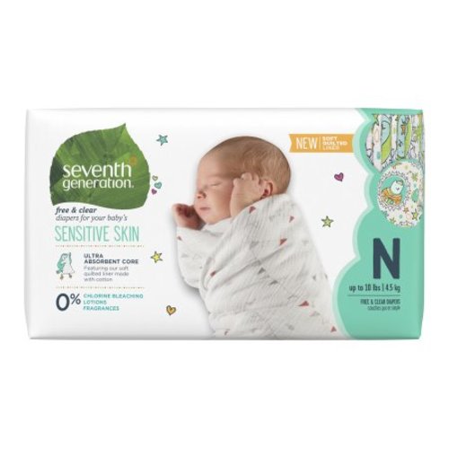 Seventh Generation Free & Clear Baby Diapers with Animal Prints Size Newborn, up to 10 lbs 36 count