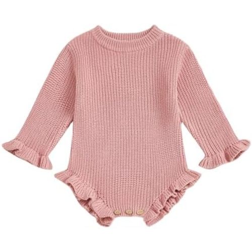 Newborn Baby Girl Sweater Romper Chunky Knit Jumper Solid Ruffle Long Sleeve Bodysuit Cute Infant Fall Winter Clothes