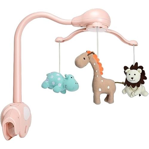 Baby Girl Crib Mobile for Pack and Playpen,Pink Bassinet Mobile with Music,Rotation,Nursy Lights,Natural Sounds,Timer Function,Starlight Projection,Pack n Play Crib Mobile for Baby