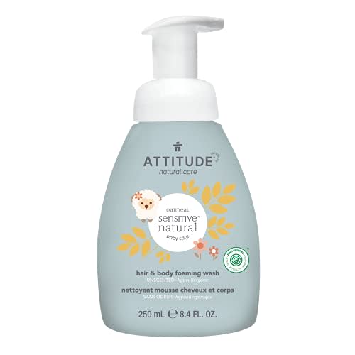 ATTITUDE 2-in-1 Natural Hair and Body Foaming Wash Baby, Fragrance Free, 8.4 Fluid Ounce (ATT-60660)