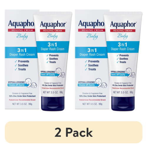 (2 pack) Aquaphor Baby Diaper Rash Cream with Zinc Oxide, 3-in-1 Diaper Rash Relief, 3.5 oz