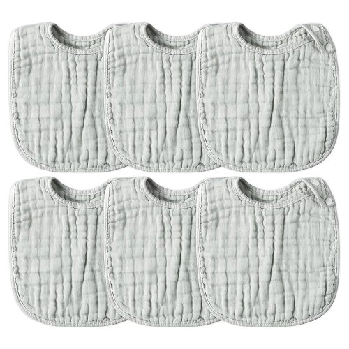 Zainpe 6Pcs Snap Muslin Cotton Baby Bibs Grey Infants Drooling Bib Soft & Absorbent Unisex Burp Cloths Adjustable Saliva Towels for Toddlers Girls Boys Newborns Feeding Eating Teething 0 to 24 Months