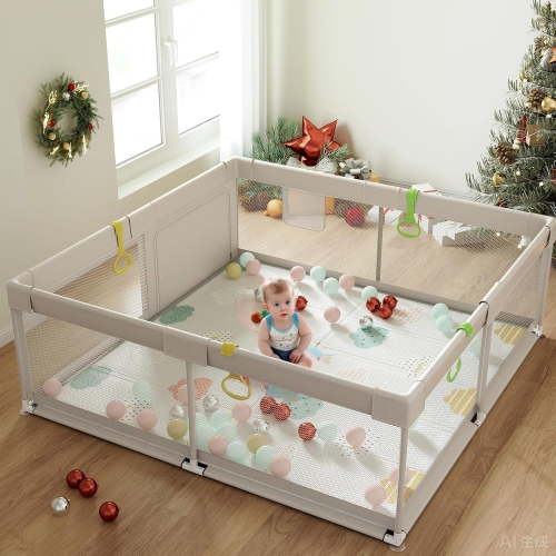 NimbleRest 59"x59" Large Baby Playpen， Play yard Fence for Toddlers, Gray