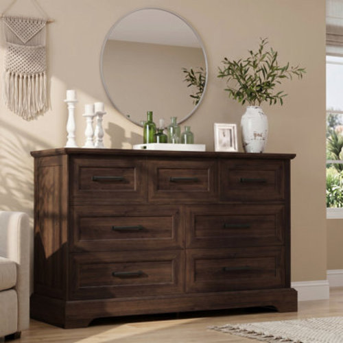 Ebern Designs 6 Drawer Wooden Dresser, Wide Storage Chest of Drawers with Smooth Slides & Metal Handles for Bedroom, Living Room | Wayfair
