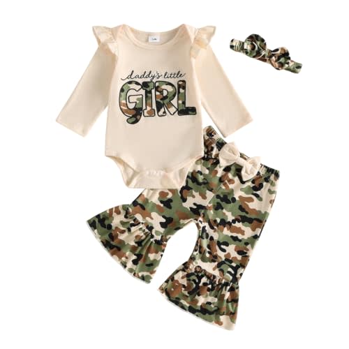 Newborn Baby Girl Clothes Fall Winter Romper Flared Pants Set | Baby Girl Clothes 0 3 6 9 12 18 Months,Infant Girl Fall Winter Outfits,Long Sleeve Letter Romper,Cute Bell Bottom Pants Set