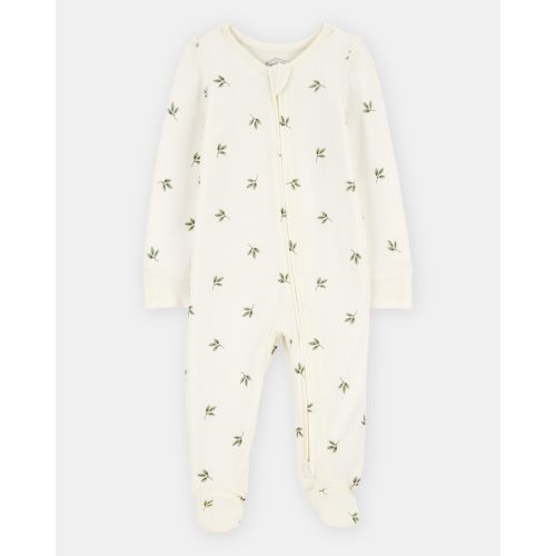 Baby Leaf Print 2-Way Zip PurelySoft Sleep & Play Pajamas - Ivory
