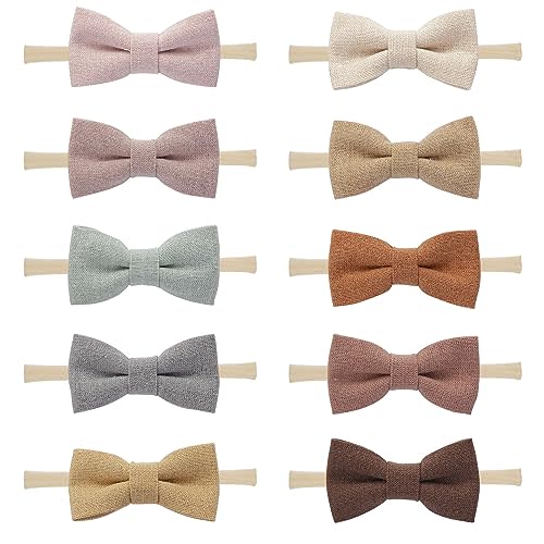 Fancy Clouds Baby Girl Bows and Headbands,10 Pack of Stretchy Soft Nylon Hairbands Hair Bows for Newborns, Infants, Toddlers - Handmade Baby Hair Accessories for Girls Gifts Photo