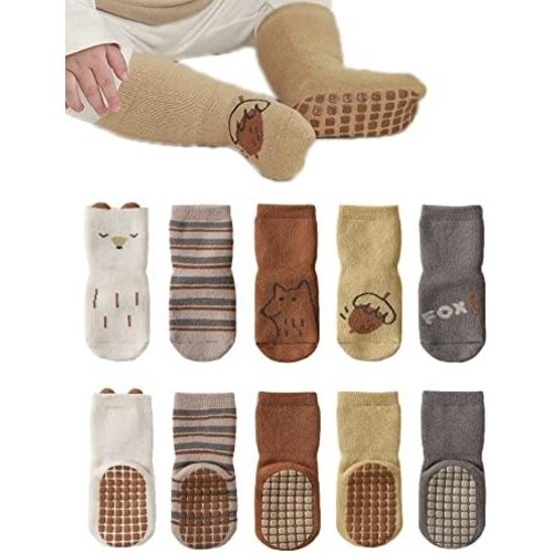 Baby Non-skid Grip Socks Toddler Socks Warm Thick Anti Skid Slipper Crew Socks for Girls Boys Newborn Infant 5 Pairs