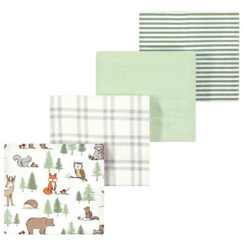 Luvable Friends Hudson Baby Cotton Poly Flannel Receiving Blankets 4pk, Woodland Forest Animals, One Size