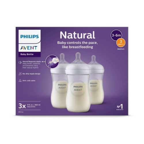 Philips Avent Natural Baby Bottles with Response Nipples - Clear - 9oz/3pk