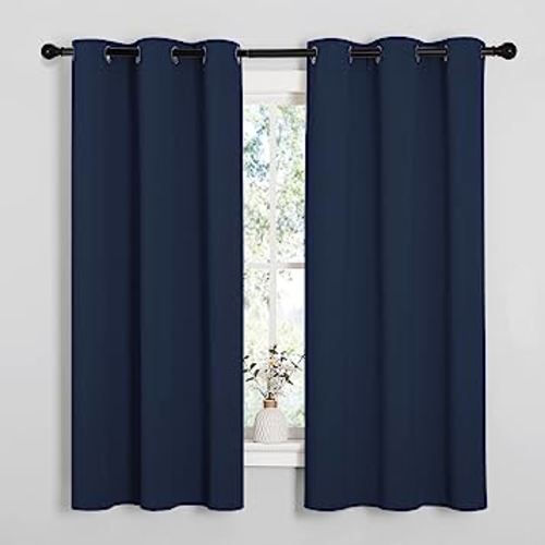 NICETOWN Light Blocking Thermal Insulated Solid Grommet Top Blackout Curtains/Drapes/Panels for Kid's Room (Navy, 1 Pair, 42 x 63 Inch)