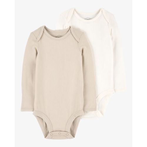 Baby 2-Pack Long-Sleeve PurelySoft Bodysuits - Khaki/Ivory - Carter's | Carter's