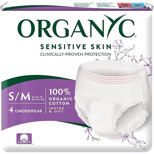 Organyc - Certified Organic Cotton Disposable Period Underwear for Sensitive Skin, Super Absorbent for Women, All-Day or Overnight, S/M, 4 Count