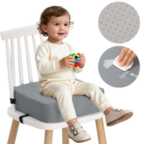 Toddler Booster Seat for Dining Table, Caveen Waterproof Booster Seat for Kitchen Chair, with Adjustable Straps, Portable Increasing Cushion at Home or Going Out, Non-Slip, Grey