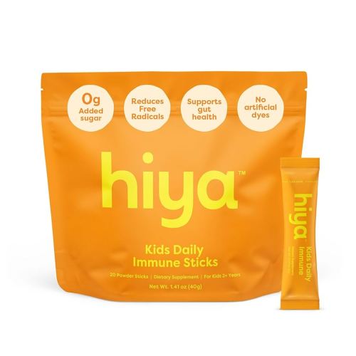2+ HIYA Kids Immune Support – Vitamin C, Elderberry & Beta Glucans for Ages 2+, Delicious Orange Flavor, 0g Sugar – 20 Stick Packs for Toddlers & Kids
