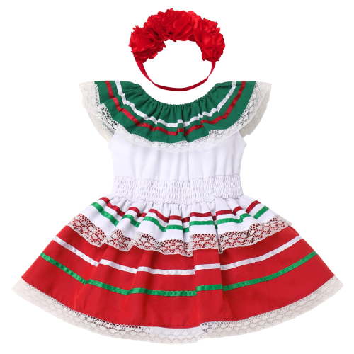 IBTOM CASTLE Baby Girls Mexican Fiesta 1st Birthday Outfit Romper Dress with Flower Headband Summer Cake Smash Photo Shoot 3-6 Months White