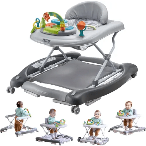 VEVOR 4-in-1 Baby Walker, Foldable Baby Activity Center with Wheels, 3 Adjustable Height, Music & Toys Tray, Learning-Seated | Walk-Behind | Rocker | Bouncer Toddler Walker for Boys Girls 6-24 Months