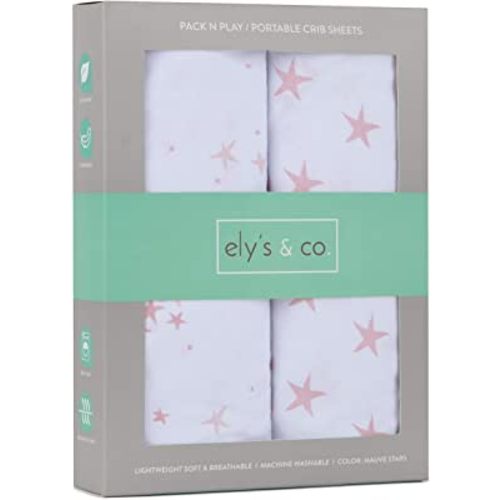 Pack n Play Playard Sheet - Mini Crib Sheet 100% Jersey Cotton 2 Pack for Baby Girl-Dusty Rose and Mauve Pink Stars