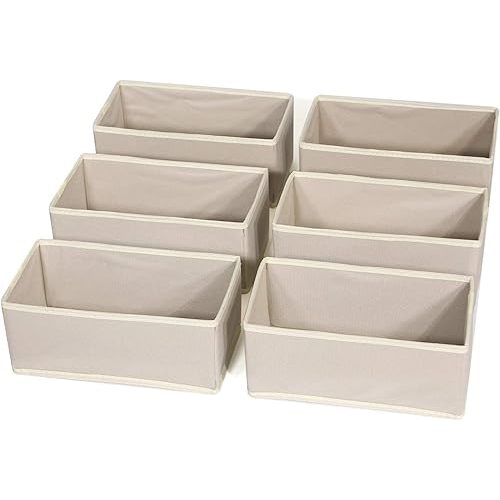 Meegoo Drawer Organizer, 6 Pack Foldable Closet Organizer and Storage Baskets Bins Linen Clothes Organizer, Dresser Drawer divider for Baby Clothing, Underwear, T Shirt, Bras, Socks (Beige)
