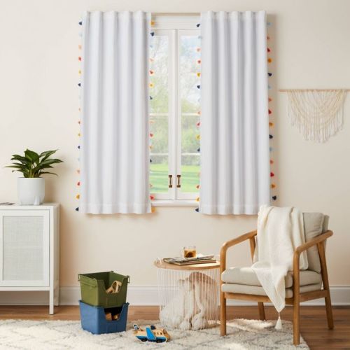 Tassel Kids' Blackout Window Curtain Panel White/Black - Pillowfort™