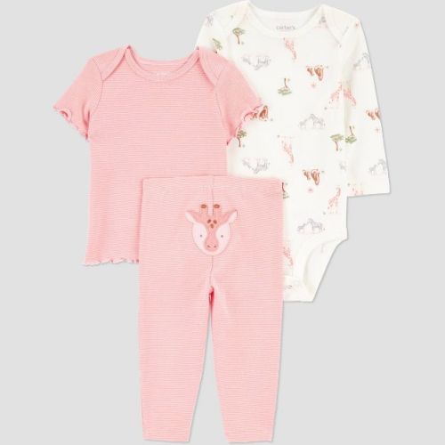 Carter's Just One You® Baby Girls' 3pc Striped Giraffe Bodysuit Set - Pink