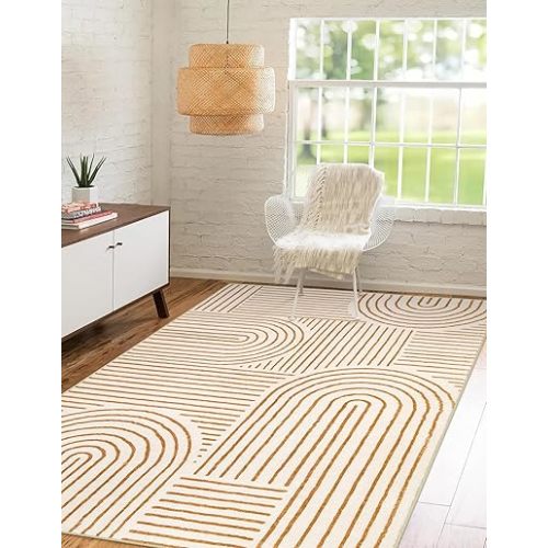 Lahome Abstract Bedroom Rugs, Soft Washable Area Rugs 4x6 Non Slip Rainbow, Ultra-Thin Orange Throw Carpet for Entryway Kitchen Living Room, Orange
