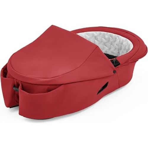 Stokke Xplory X Carry Cot, Ruby Red - Detachable Cot for Xplory X Stroller - Soft Interior Lining & Breathable Mattress - with Removable Wind Cover & Two Easy-Access Pockets