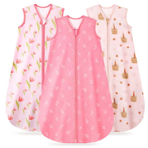 Baby Sleep Sack 0-6 Months, 100% Organic Cotton Wearable Blanket for Babies, 2-Way Zipper TOG 0.5 Lightweight Breathable Baby Sleeping Bag, 4 Sizes-S Pink