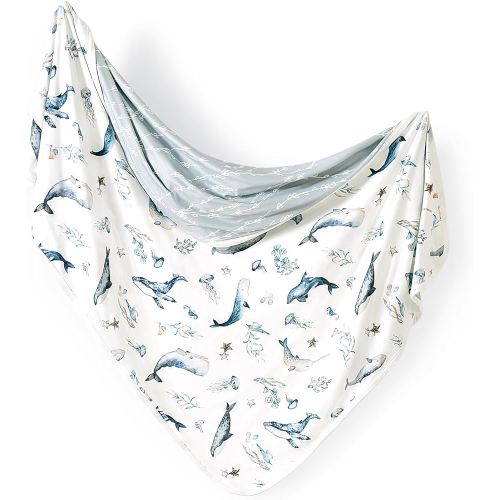 GRSSDER Baby Blankets Super Soft Jersey Knit Swaddle Blanket for Baby Girls and Boys, Double Layer Receiving Blankets 34 x 44 Inches, Extra Large for Baby Swaddling, Sea Fish