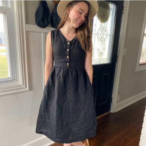 Sleeveless Linen Nursing Dress with Tie-Back Detail, SONOMA, Handmade Dress with Wooden Buttons, Mama Friendly Dress, Maternity Gift