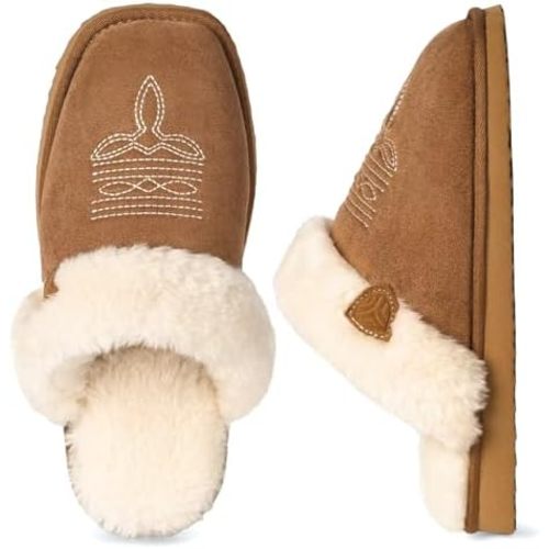 LBF Western Slippers for Women Fuzzy Cowboy Boot Slippers Indoor Outdoor