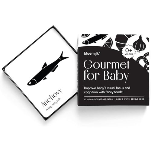 Gourmet for Baby High Contrast Sensory Learning Toy 10 Black & White Flash Cards of Food Shapes. Tummy Time Pillow Games Curious Baby Toys Activity Infant & Newborn Essentials 0+ Months