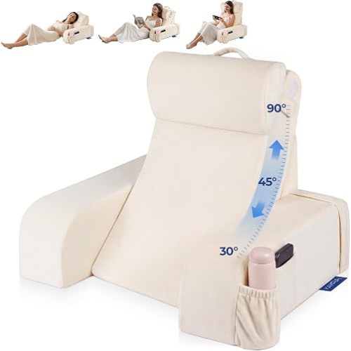 Kayfia Reading Pillow, 30-90° Stepless Adjust Angle Height, Medium, White