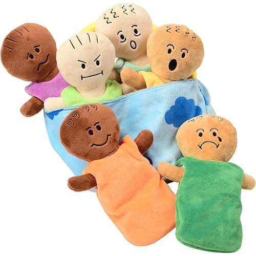Constructive Playthings 6-Piece Expression Plush Baby Dolls Set for Social Emotional Learning, Plush Multicultural Sensory Cloth Babies Toy Set, Multicolor