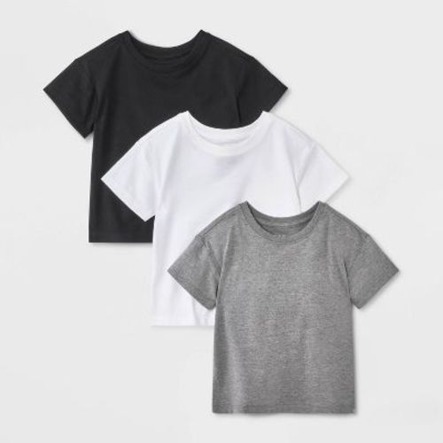 Toddler Girls' 3pk Short Sleeve T-Shirt - Cat & Jack™ Black/White/Gray 2T